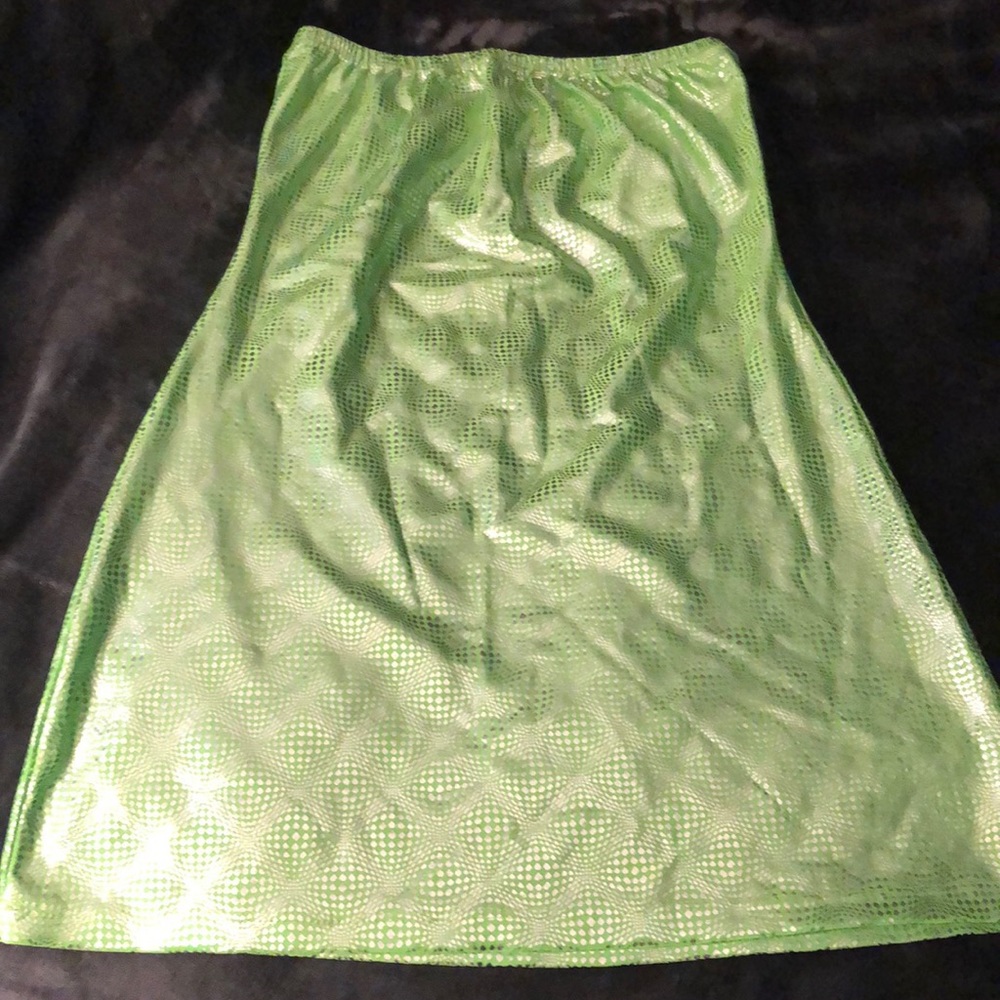 Metallic green silver strapless mini dress